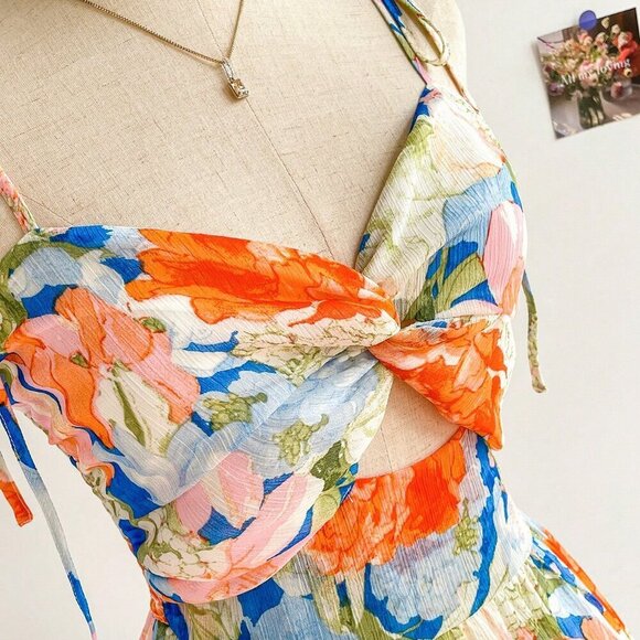 Multicolor Boho Women's Romantic Floral Casual Holiday Dress - Picture 8 of 8